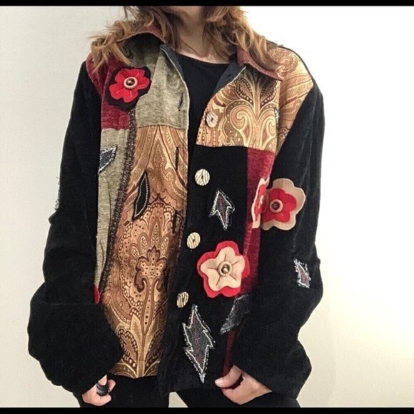 JULIA KIM Velvet Patched Jacket L - Picture 1 of 8